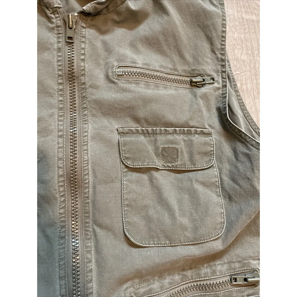 Vintage Banana Republic Vest Mens L Green Utility Safari Hunting 80s Khaki Zip